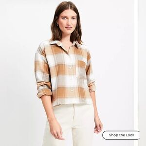 LOFT Brown and Cream Crop Flannel Shirt